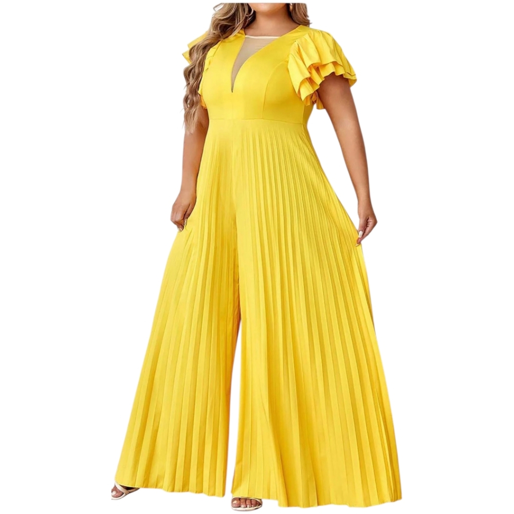 DEALS AND DISCOUNTS  Elegant Yellow Pleated Boho Jumpsuit